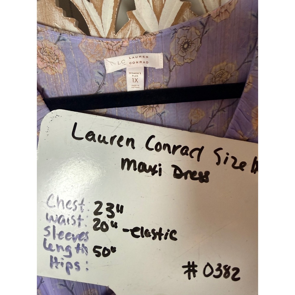 LC Lauren Conrad Purple Floral Metallic Lurex Stripe Maxi Dress Womens Plus 1X - Picture 9 of 9
